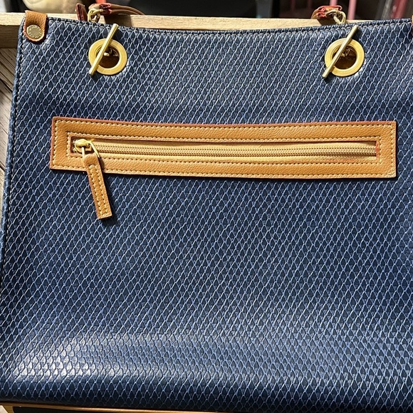 Monica Sanches Navy and Tan Snakeskin Tote - Picture 2 of 10
